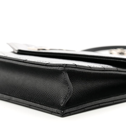 Saint Laurent Grain De Poudre Matelasse Chevron Monogram Envelope Chain Wallet Black 9 of 9