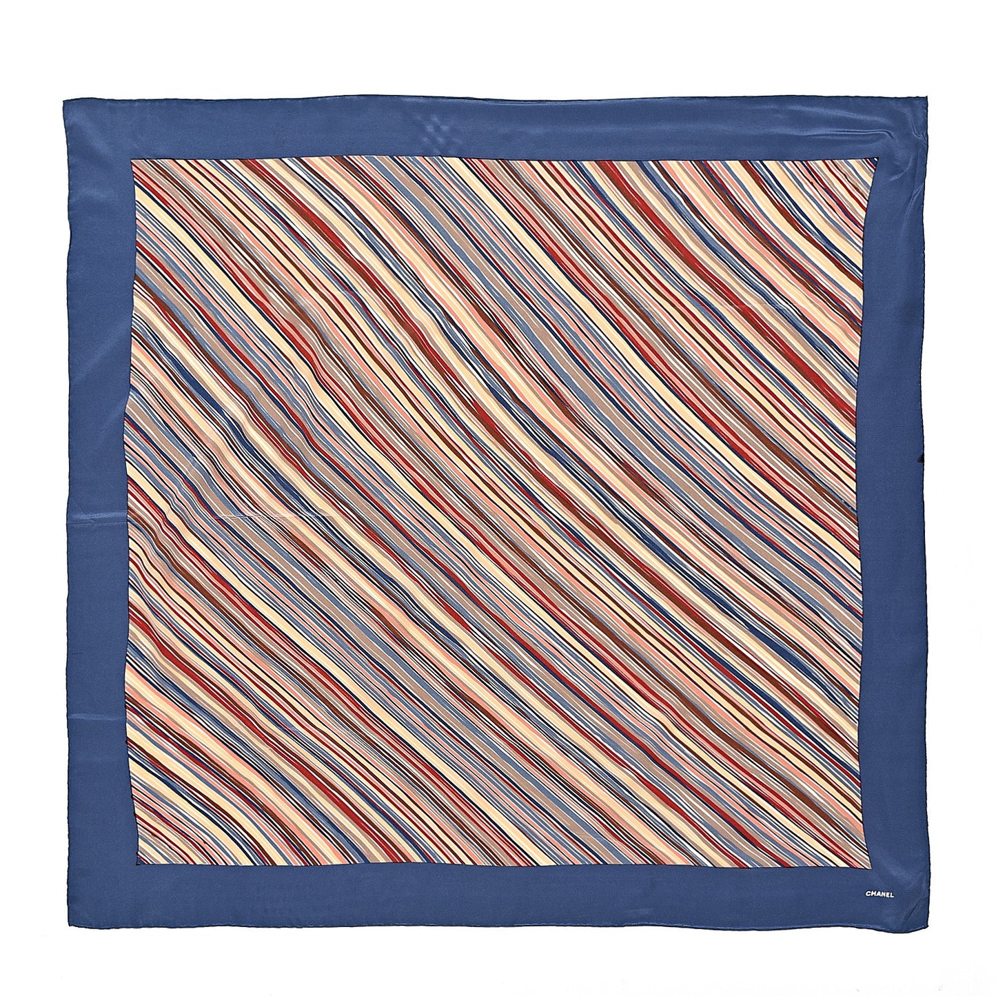 Silk Stripe CC Square Scarf Blue