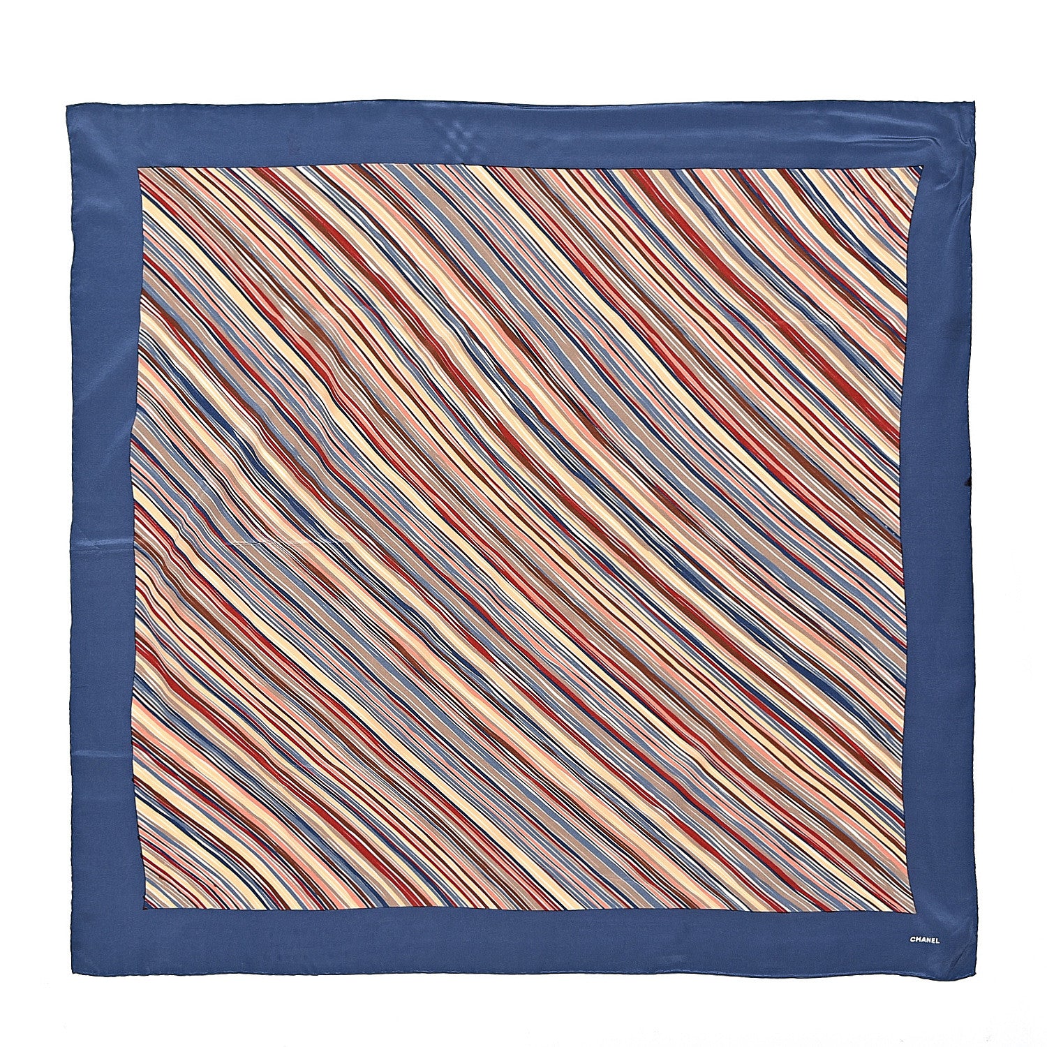 Chanel Silk Stripe CC Square Scarf Blue 1 of 5