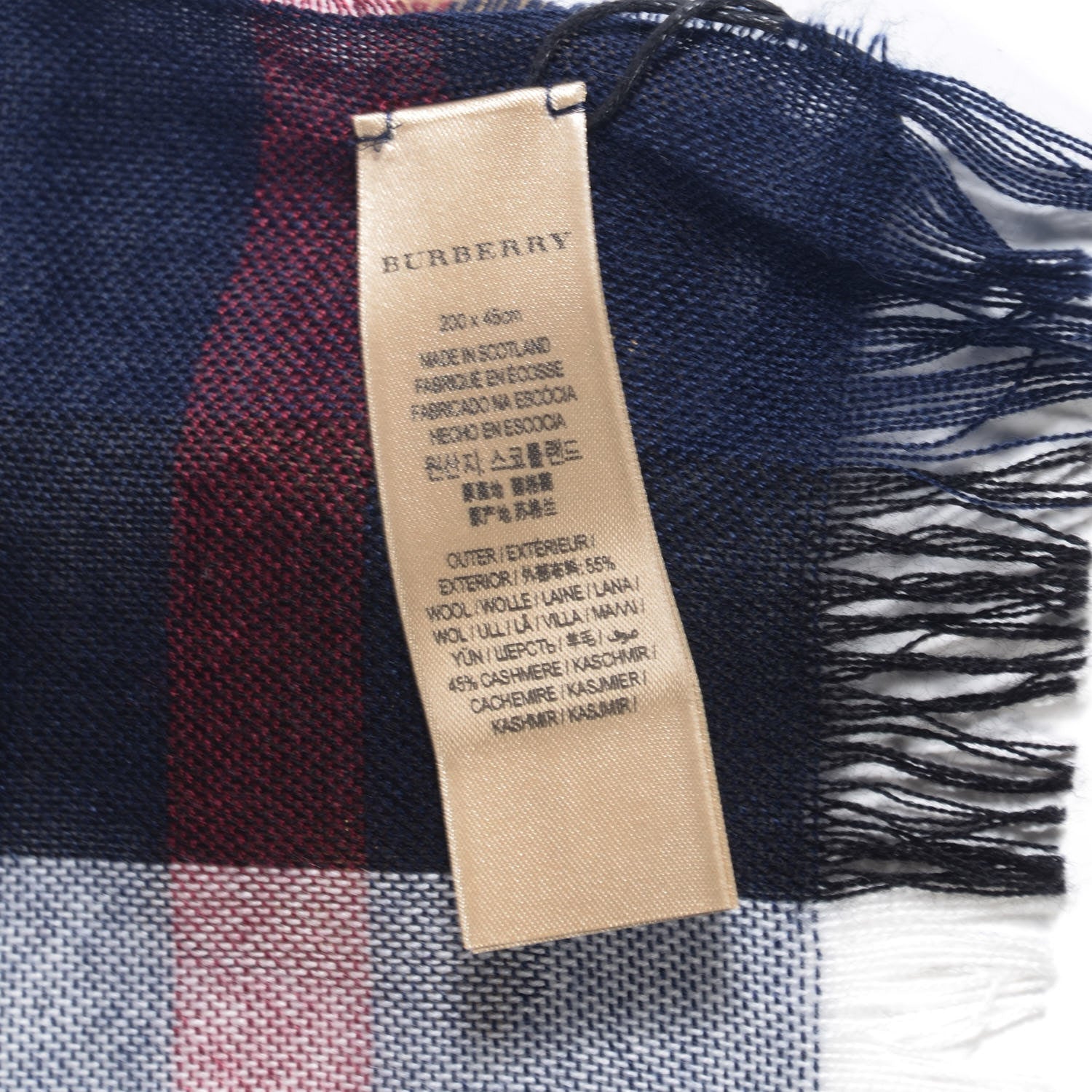 Burberry Wool Cashmere Check Lightweight Scarf Navy 5 of 5