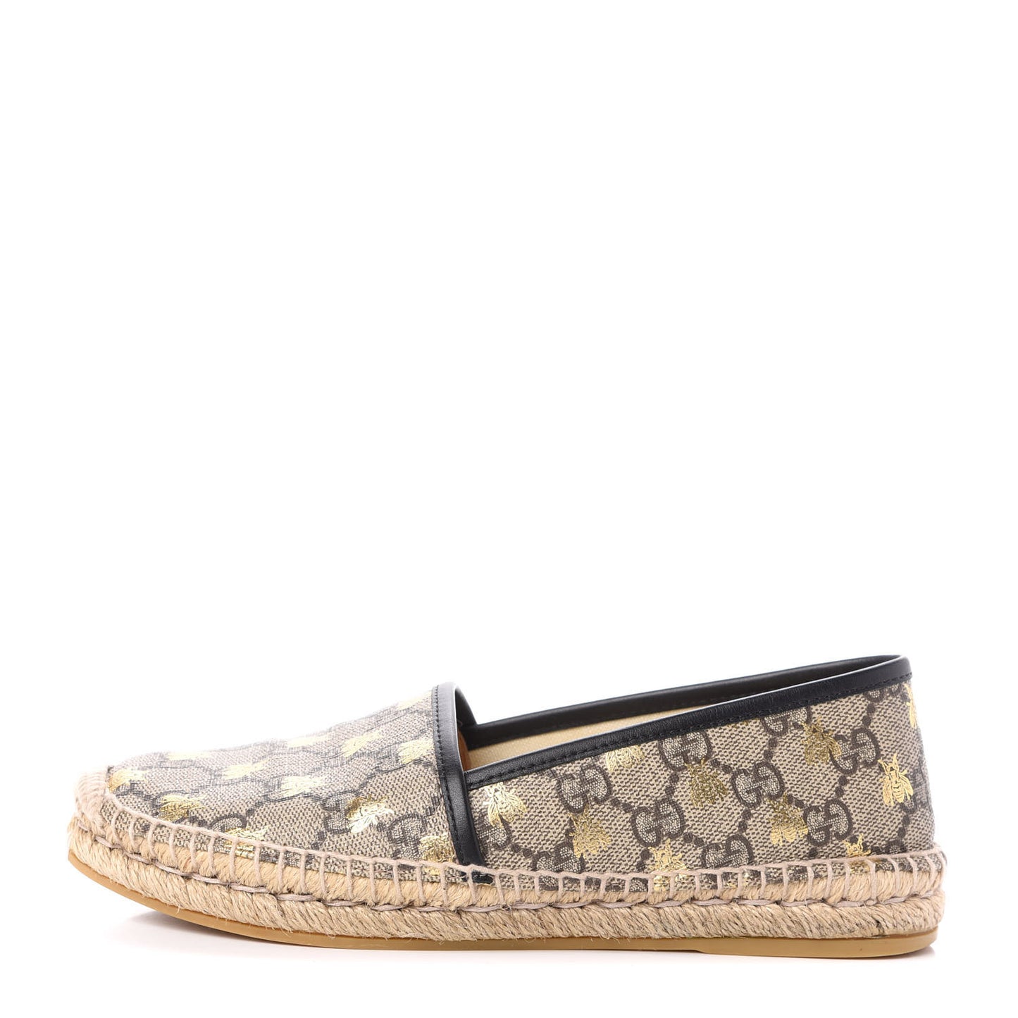 GG Supreme Monogram Bees Espadrille Flats 36.5 Beige Ebony Oro Black