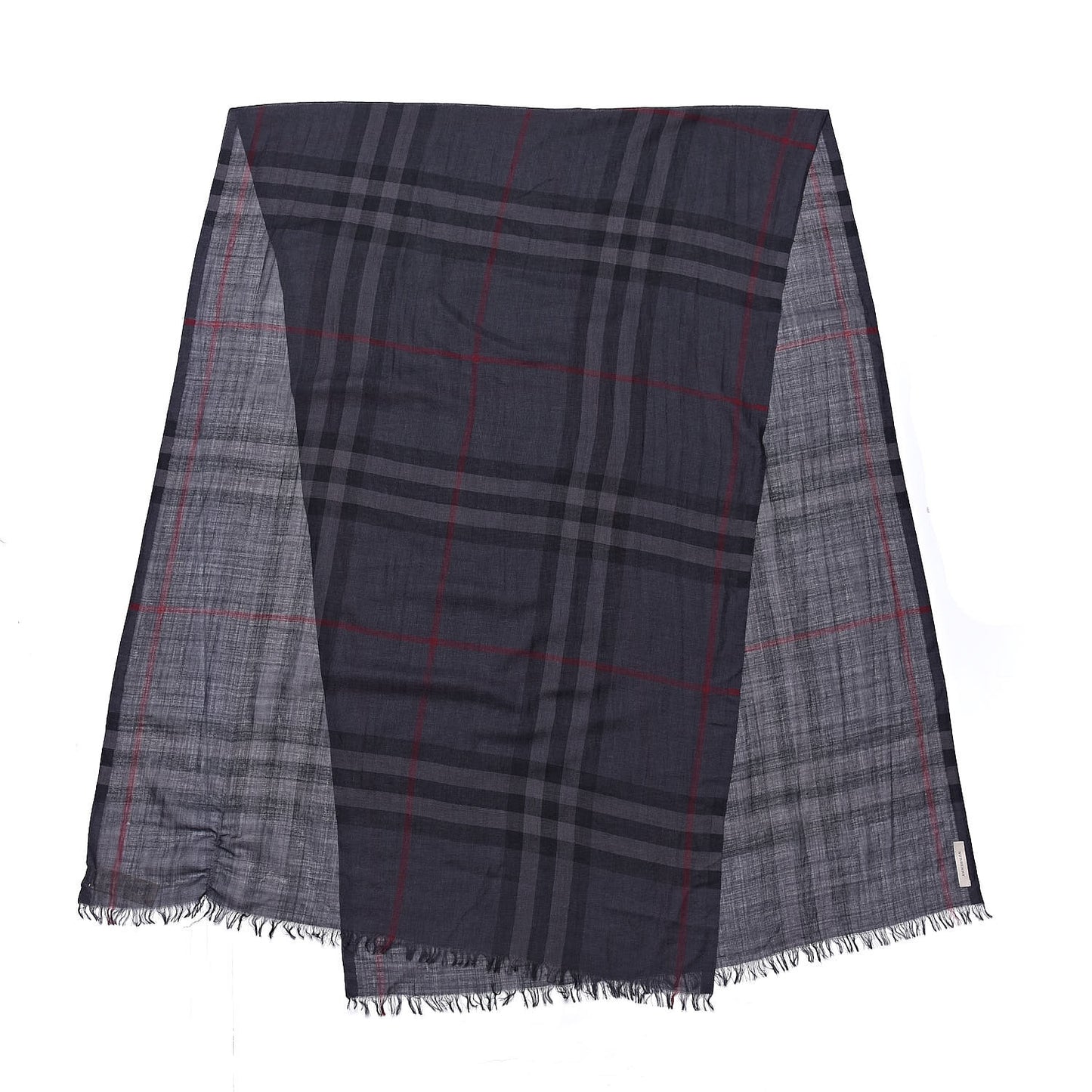 Wool Silk Gauze Giant Check Scarf Grey