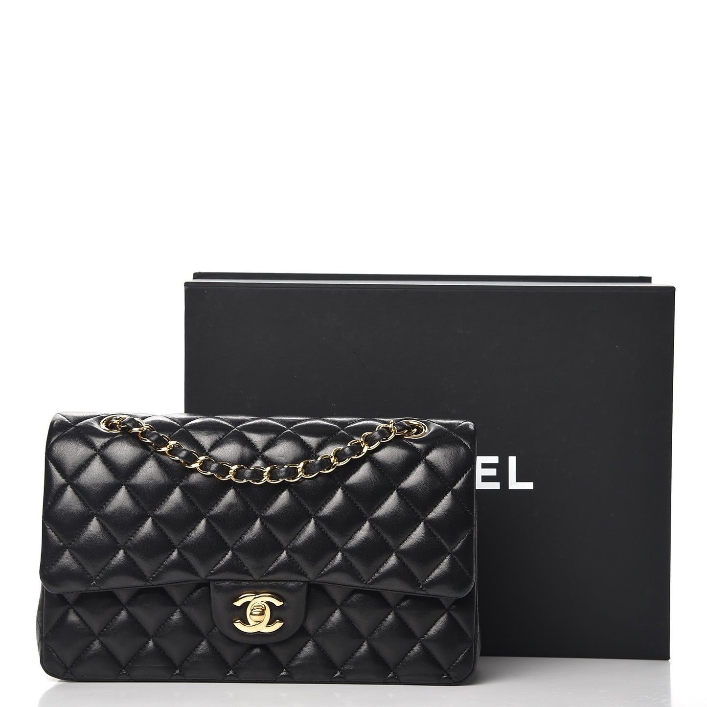 Lambskin Quilted Medium Double Flap Black