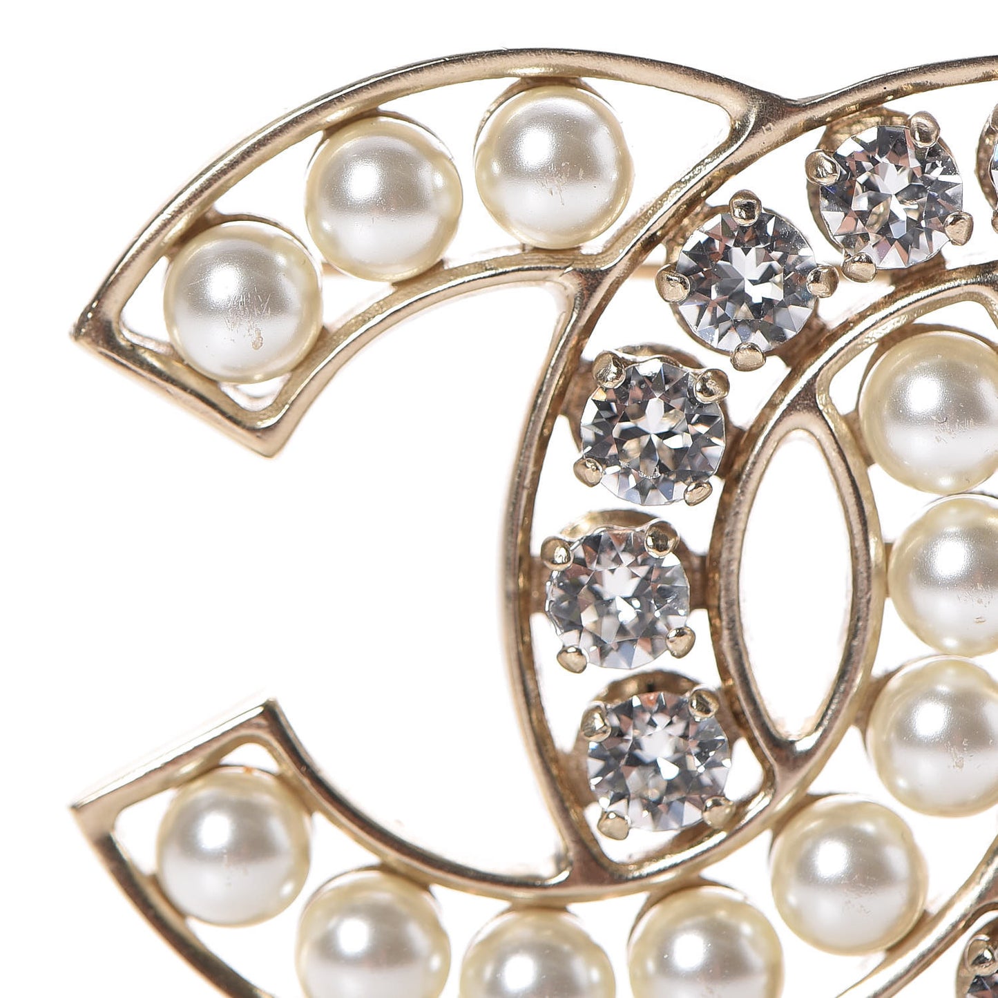 Pearl Crystal CC Brooch Gold Pearly White