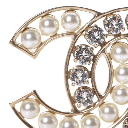 Chanel Pearl Crystal CC Brooch Gold Pearly White 5 of 6