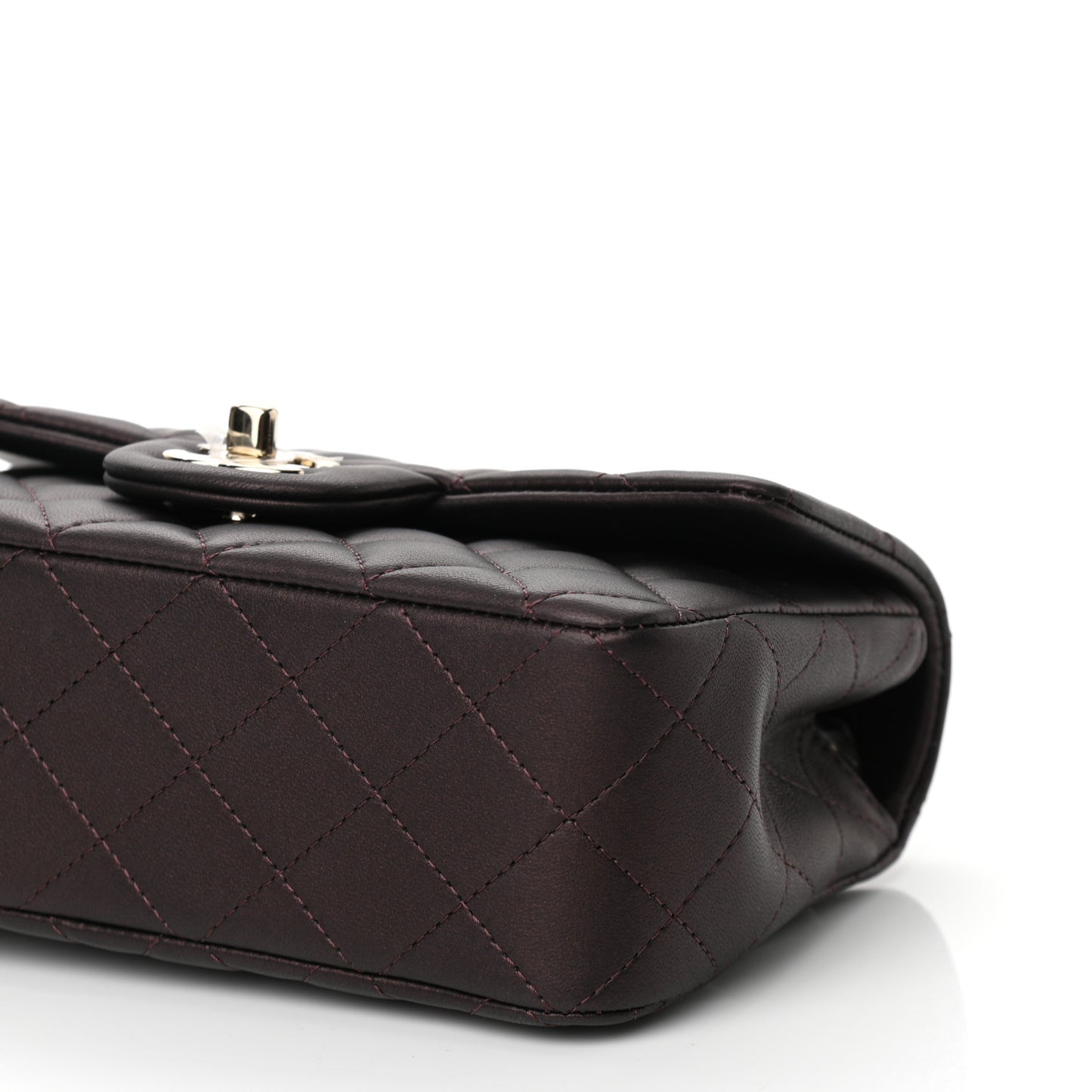 Iridescent Lambskin Quilted Mini Top Handle Rectangular Flap Burgundy