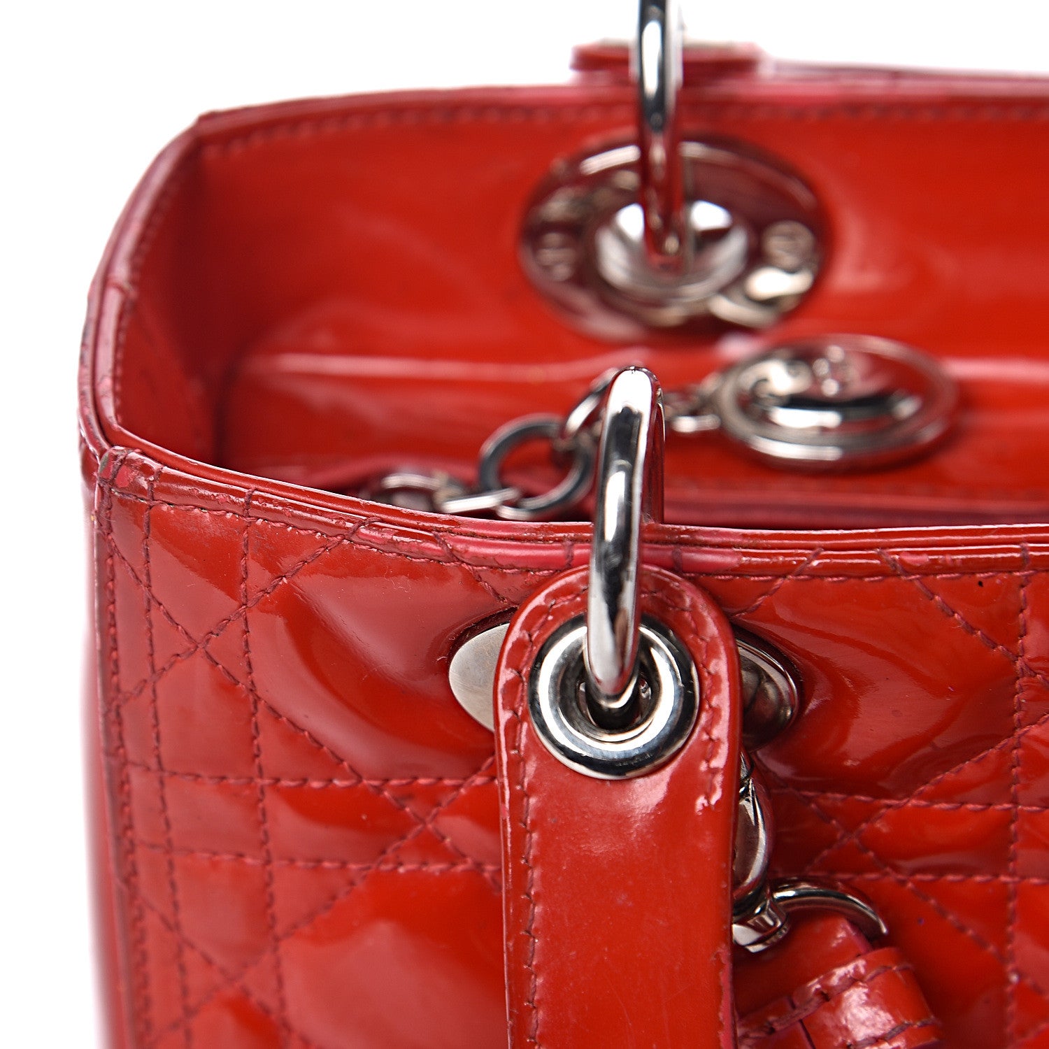 Christian Dior Patent Cannage Whipstitch Medium Lady Dior Red 16 of 28