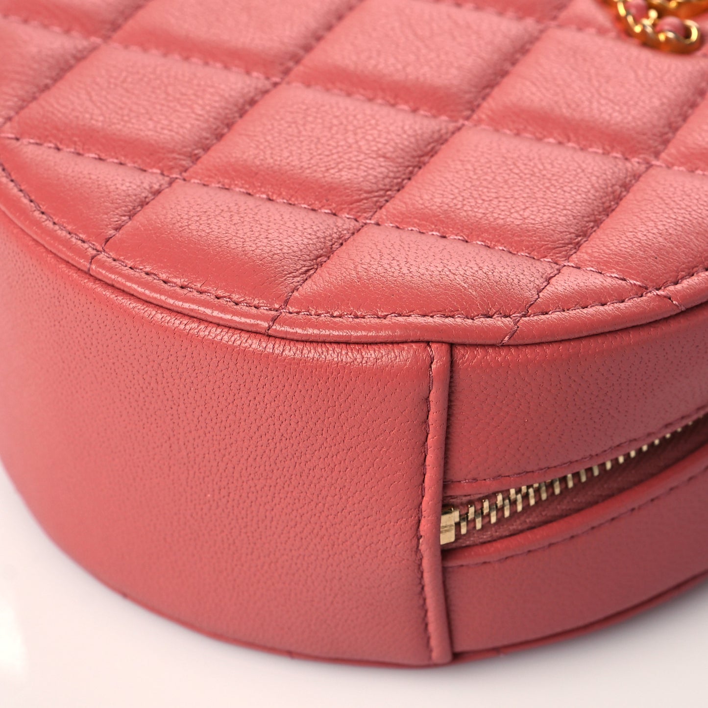 Goatskin Quilted Chanel 19 Round Clutch With Chain Coral