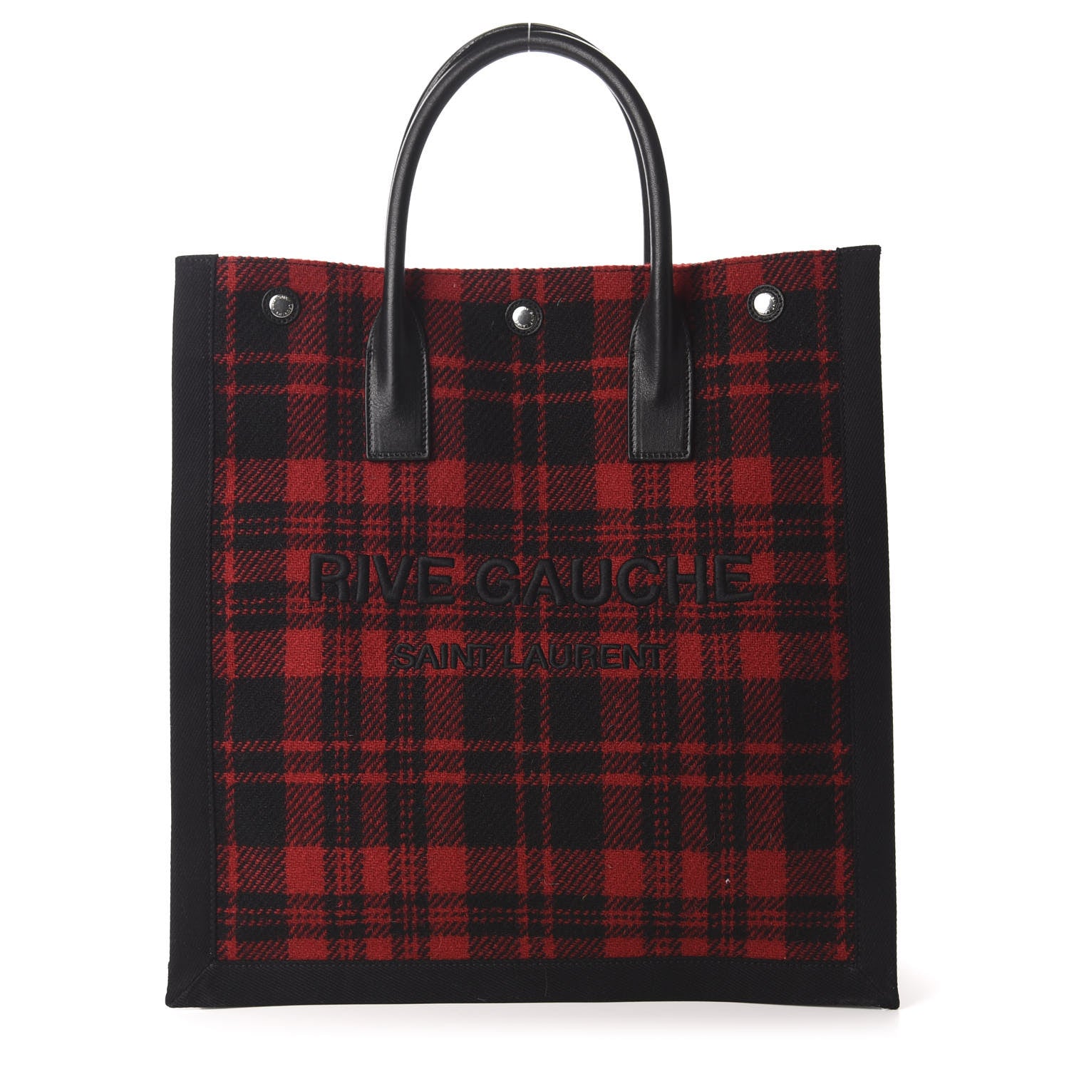 Saint Laurent Wool Tartan Rive Gauche Noe Tote Red Black 1 of 10