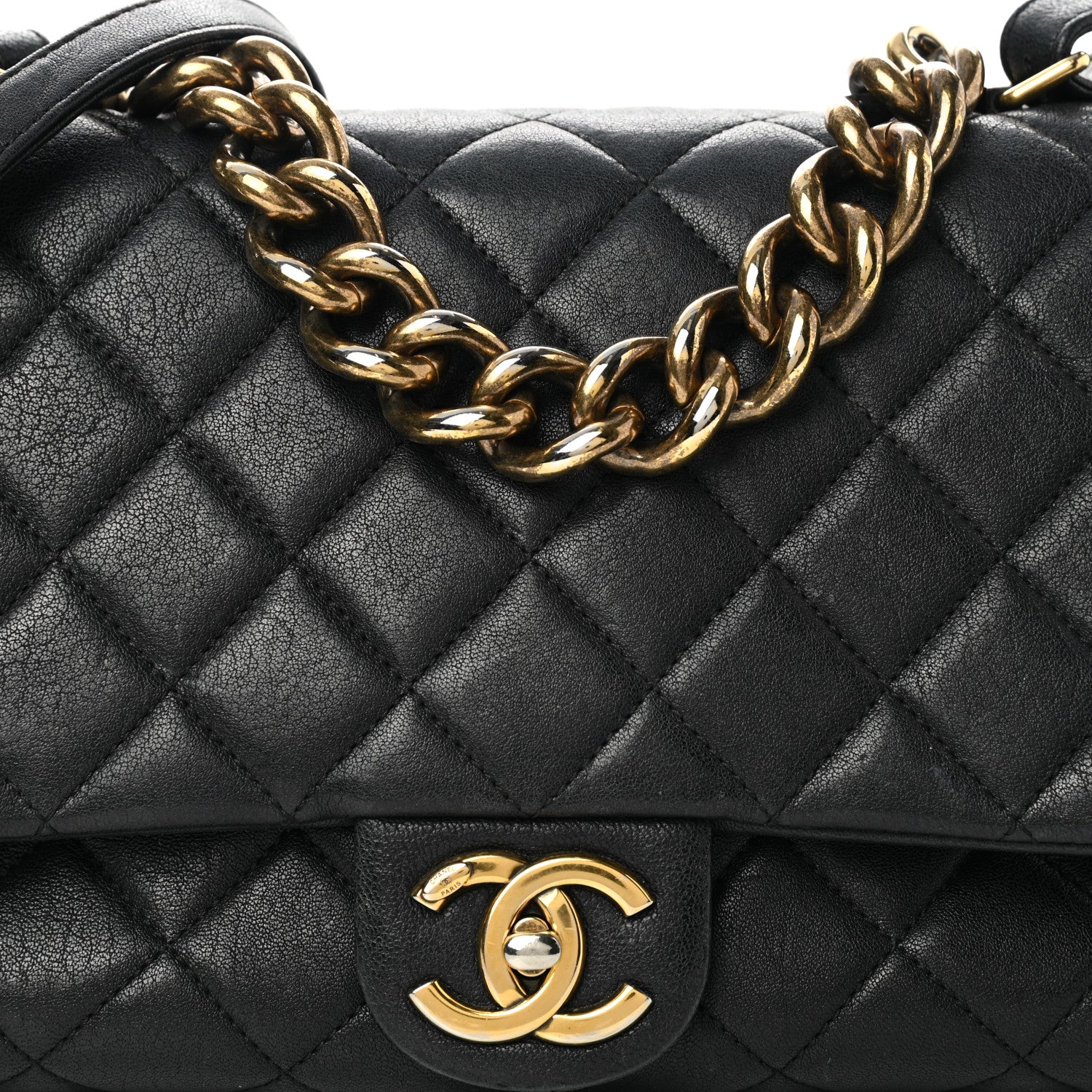 Chanel Shiny Sheepskin Quilted Large Trapezio Flap Black 7 of 12