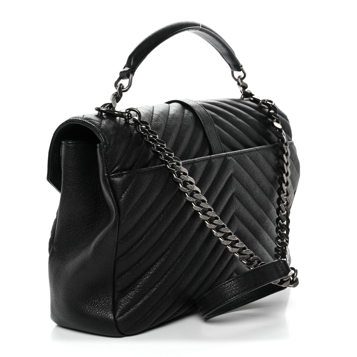Saint Laurent Sheepskin Matelasse Chevron Monogram Large College Satchel Black 3 of 14