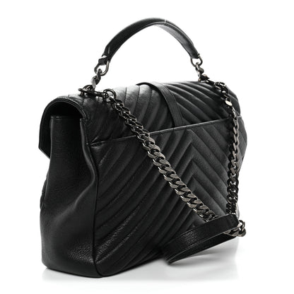 Saint Laurent Sheepskin Matelasse Chevron Monogram Large College Satchel Black 3 of 14