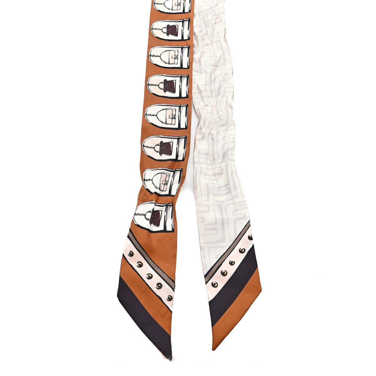Silk Bag Print Wrappy Scarf Brown Multicolor
