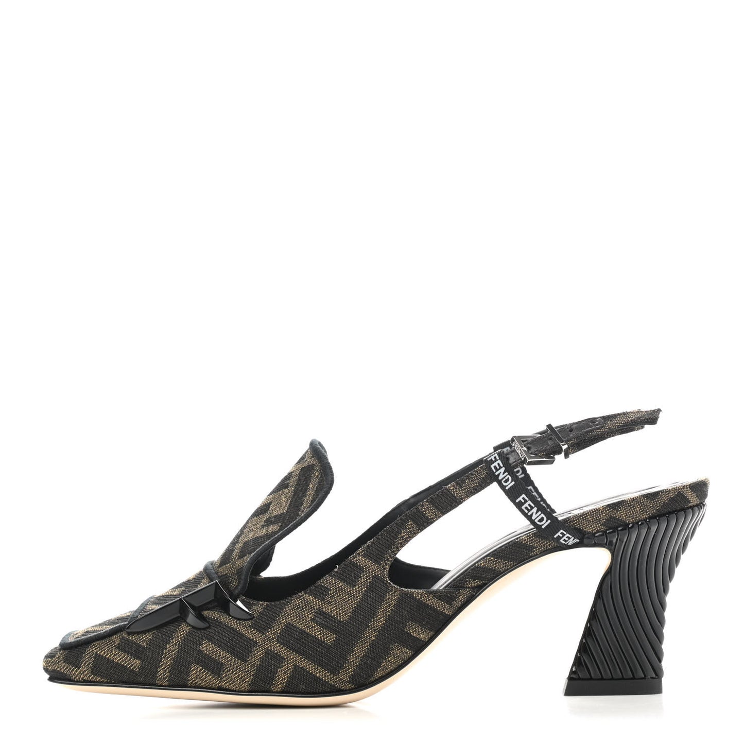 Jacquard FFreedom Decollete Slingback Square Toe Pumps 36.5 Tobacco