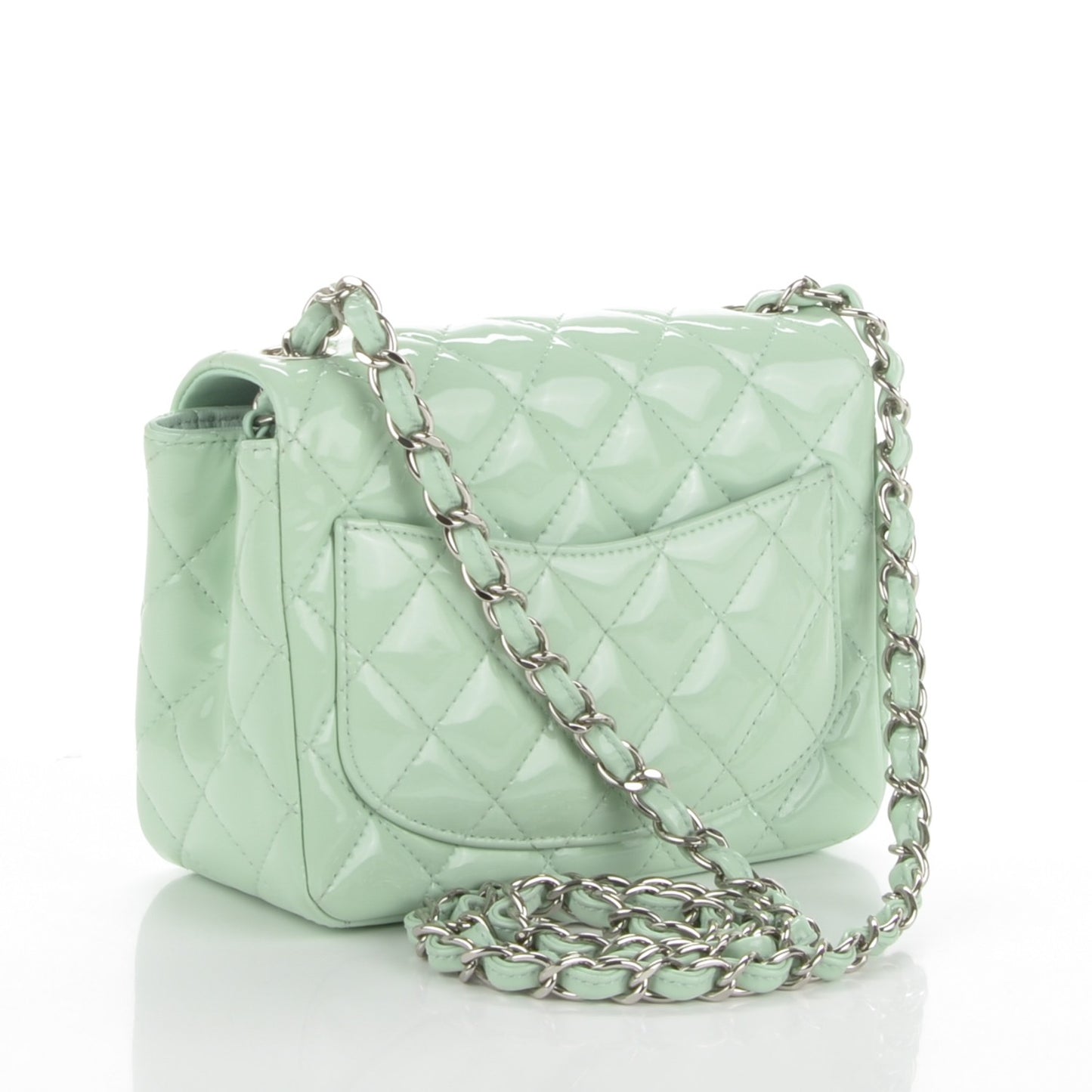 Patent Calfskin Quilted Mini Square Flap Light Green