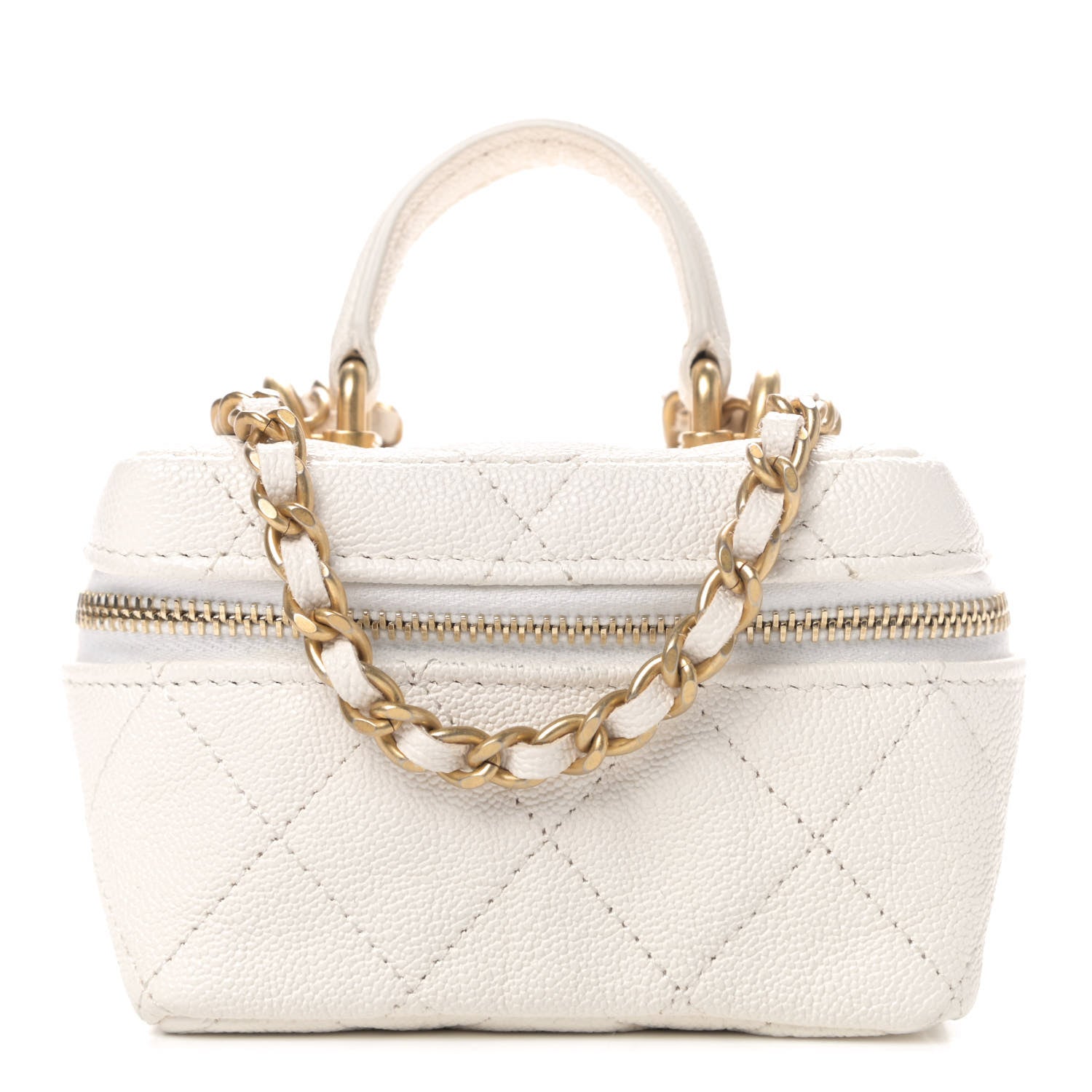 Chanel Caviar Quilted Mini Top Handle Vanity With Chain White 1 of 4