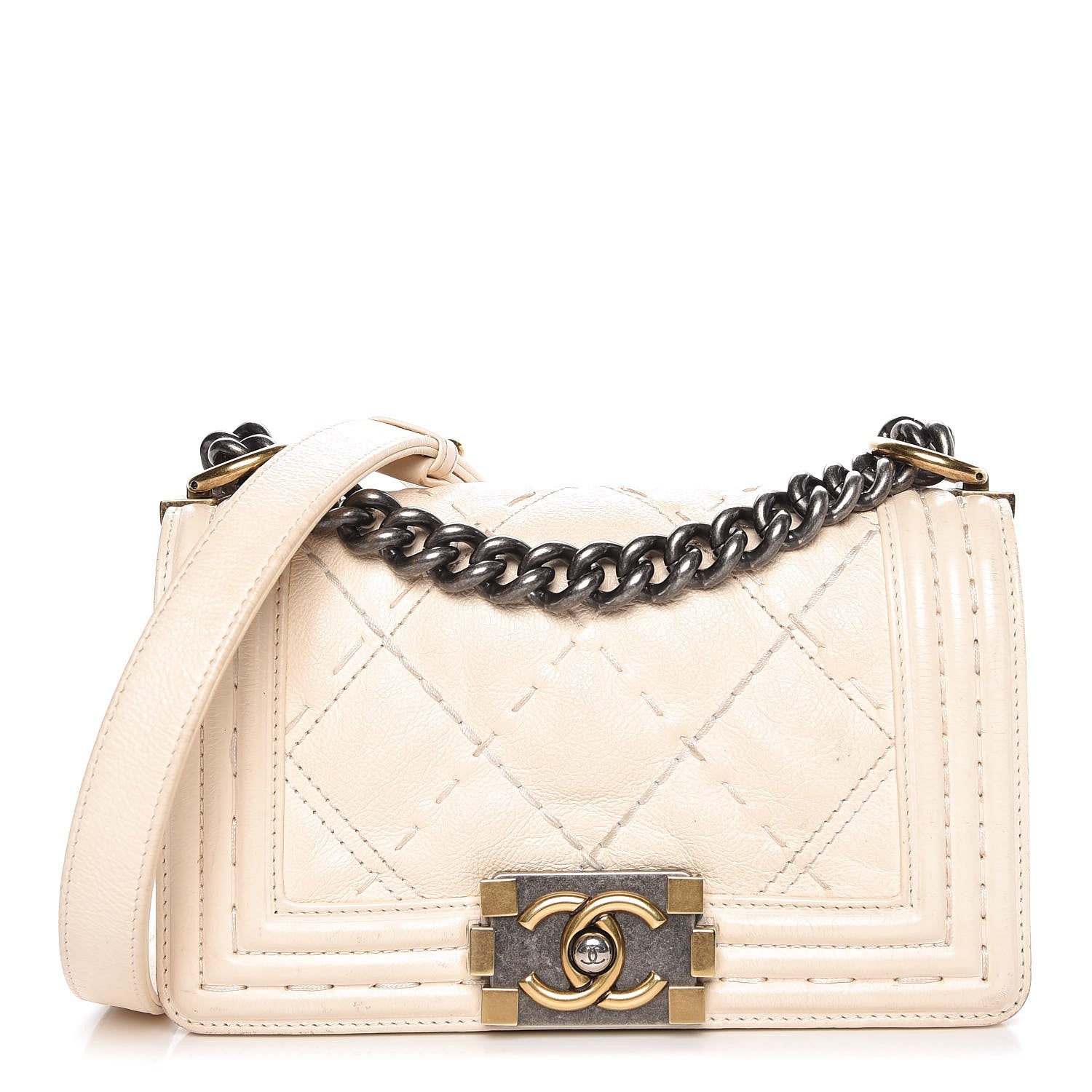 Chanel Calfskin Double Stitch Small Boy Flap White 1 of 13