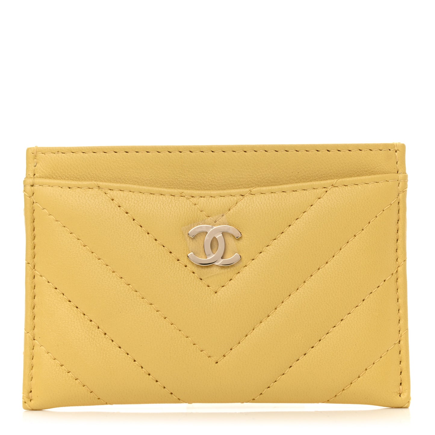 Lambskin Chevron Quilted Card Holder Yellow