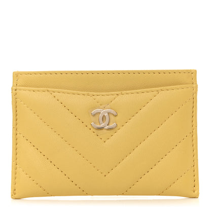 Chanel Lambskin Chevron Quilted Card Holder Yellow 1 of 8