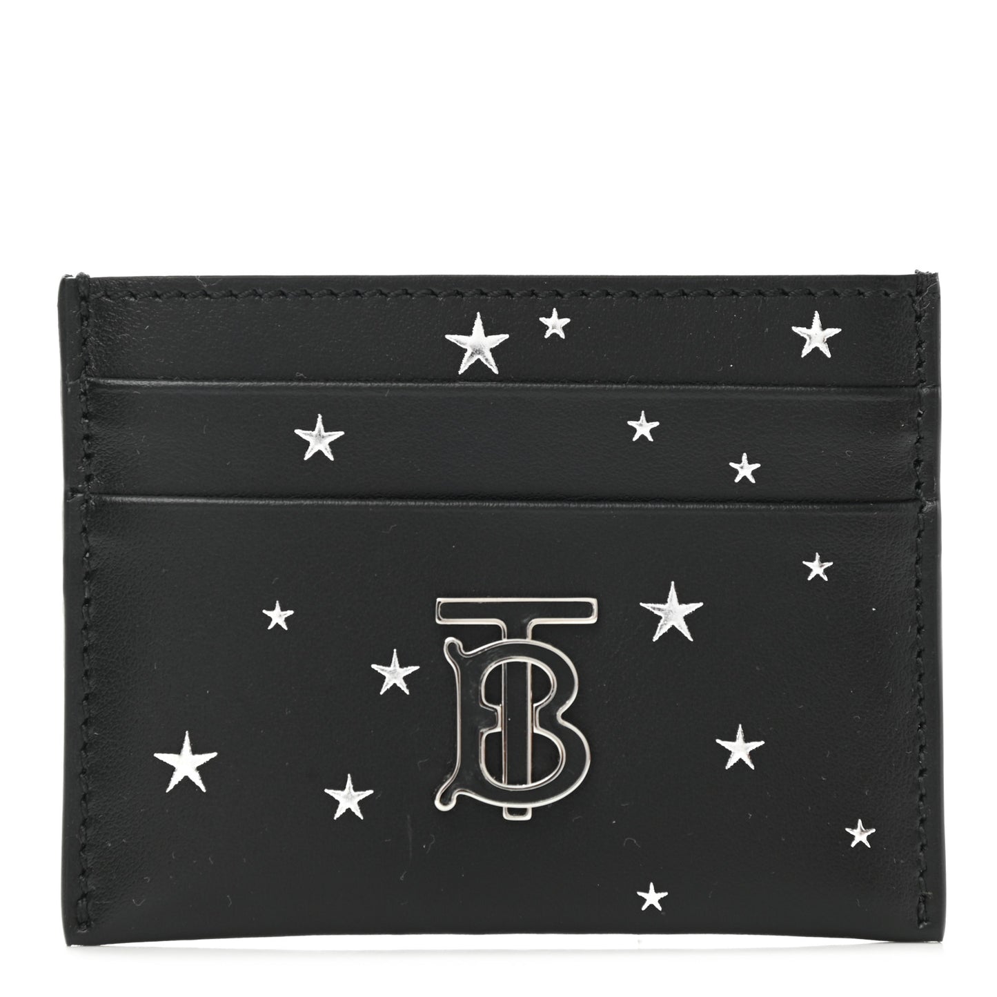 Calfskin Star Print Card Case Black