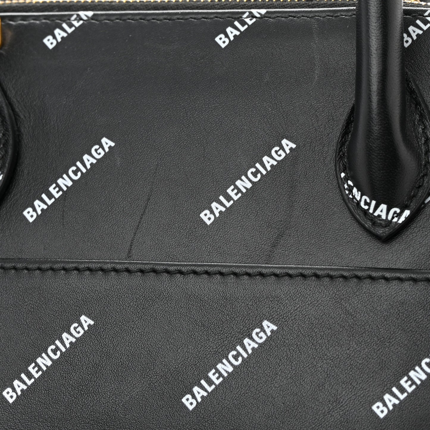 Calfskin Allover Logo S Ville Top Handle Bag Black White