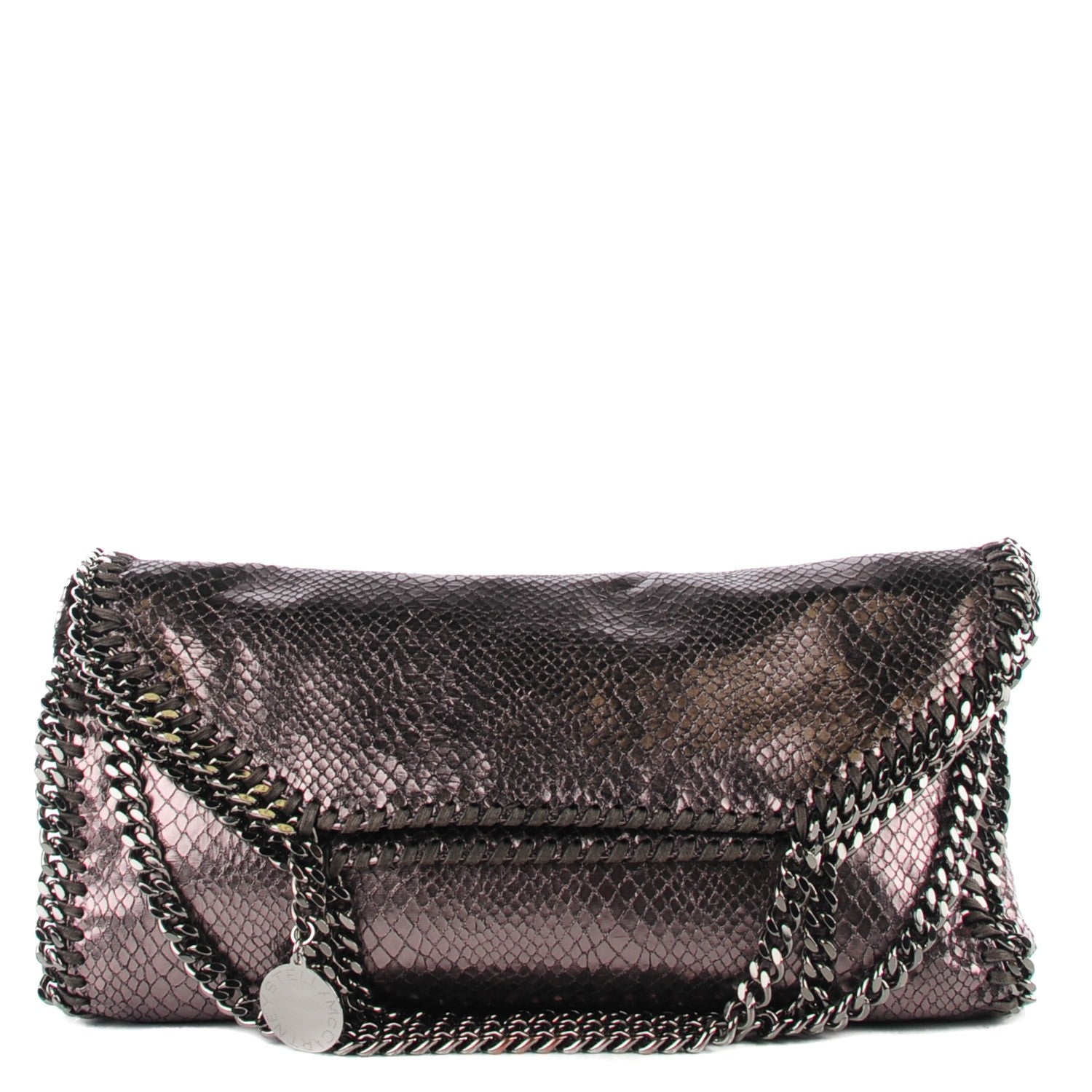 Stella McCartney Metallic Snake Print Small Falabella Fold Over Tote Grey 1 of 10