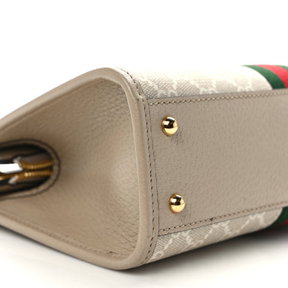 Gucci GG Supreme Monogram Textured Dollar Calfskin Web Small Ophidia Slip Handle Tote Beige Mystic White Oatmeal 8 of 13