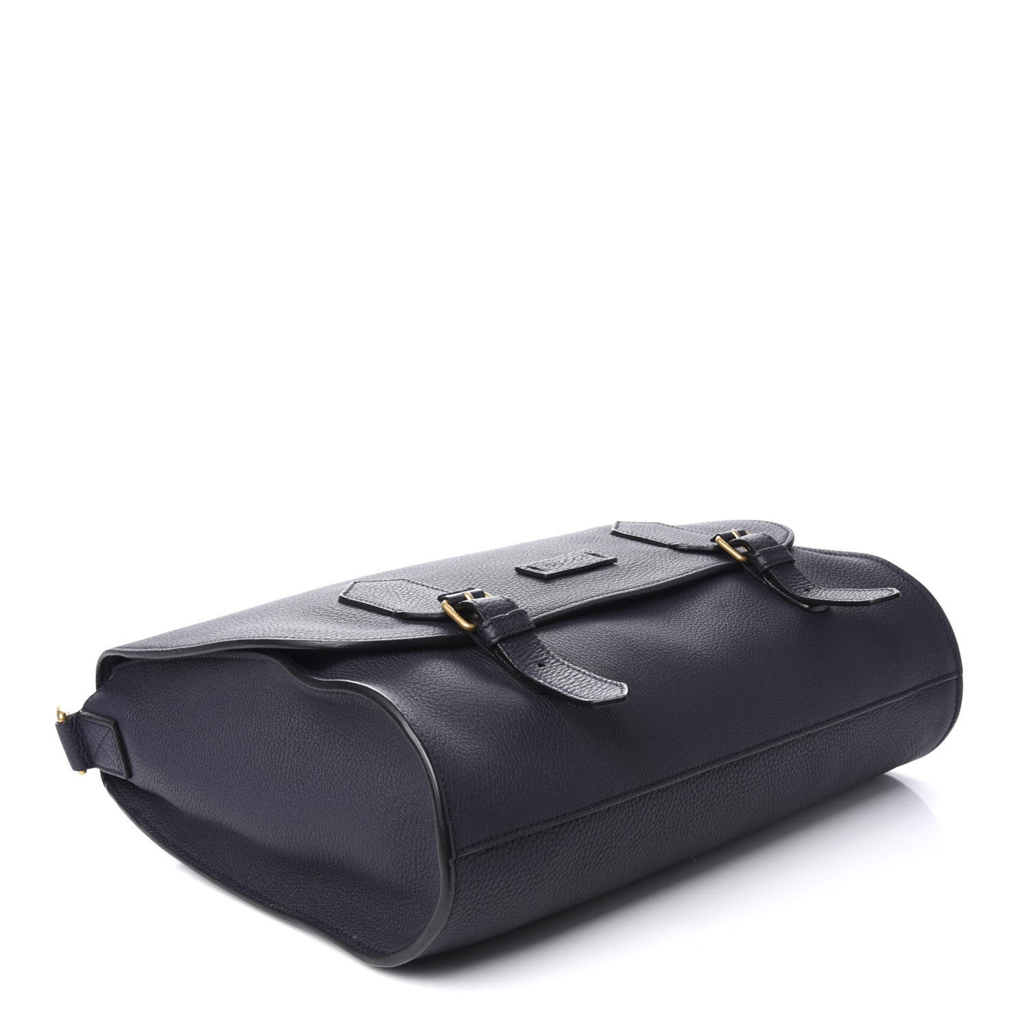 Grained Calfskin Mens Double Buckle Flap Messenger Bag Blue