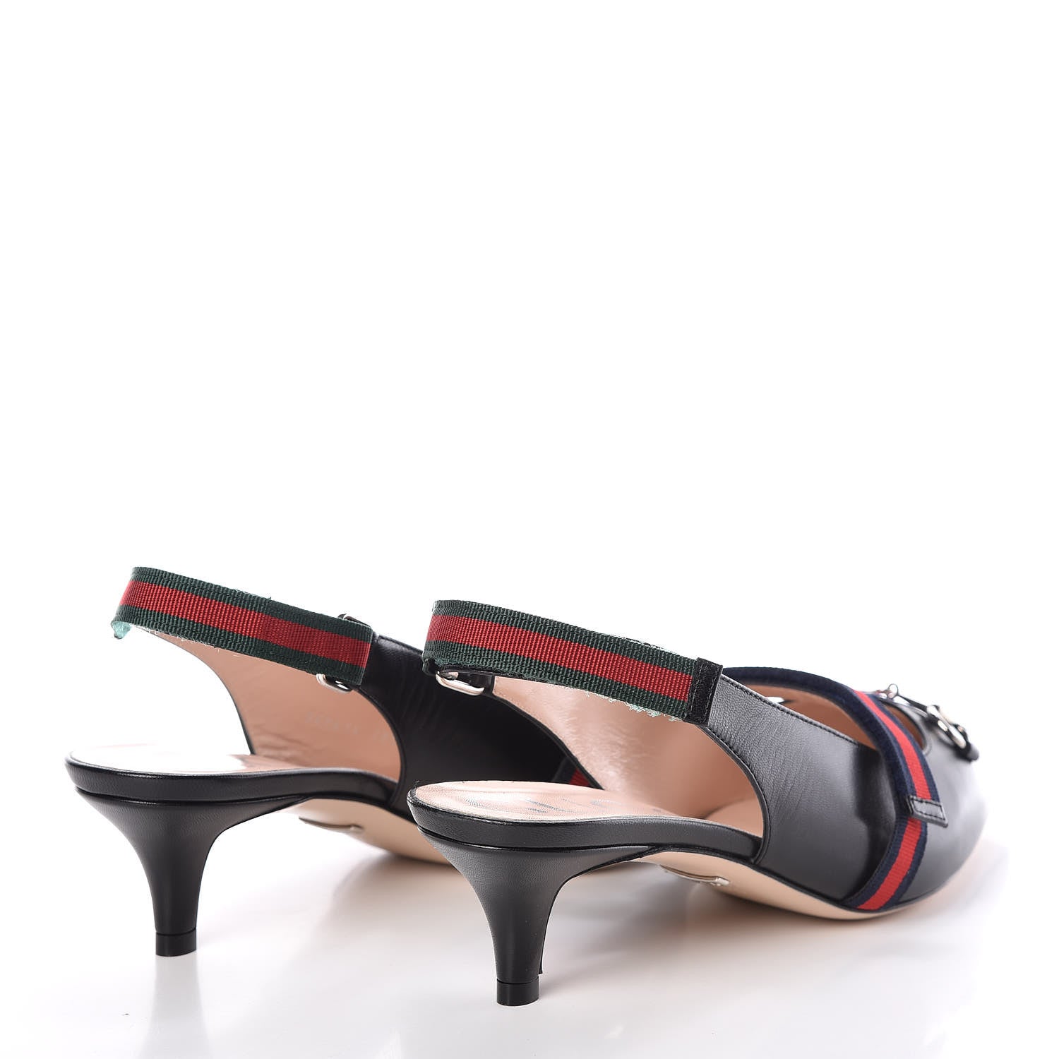 Gucci Malaga Kid Web Horsebit Low Heel Slingback Pumps 38.5 Black 4 of 8