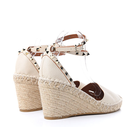 Valentino Garavani Grained Calfskin Rockstud Ankle Wrap Espadrille 15/85mm Wedges 41 Light Ivory 4 of 8