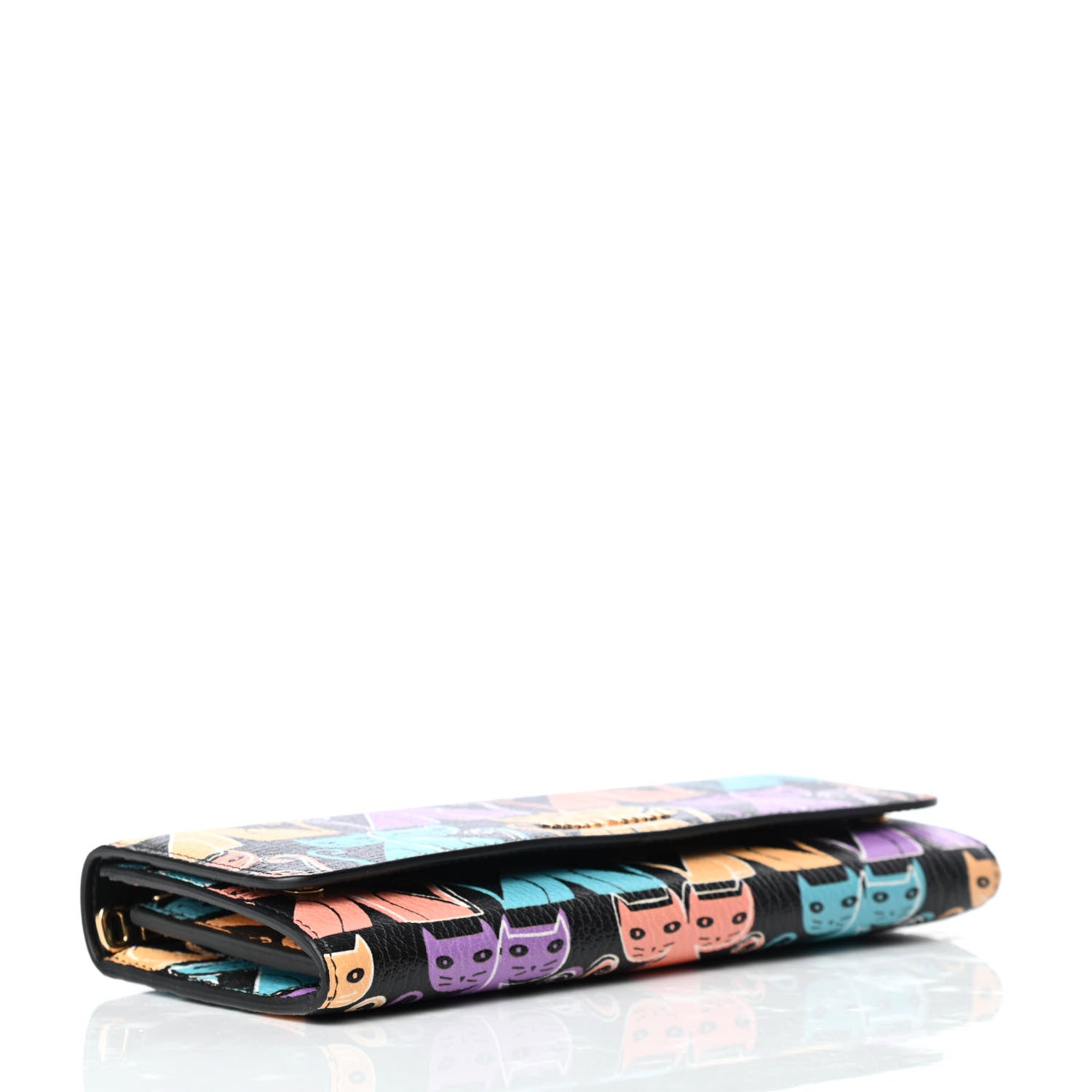 Miu Miu Goatskin Madras Cat Wallet Black 5 of 9