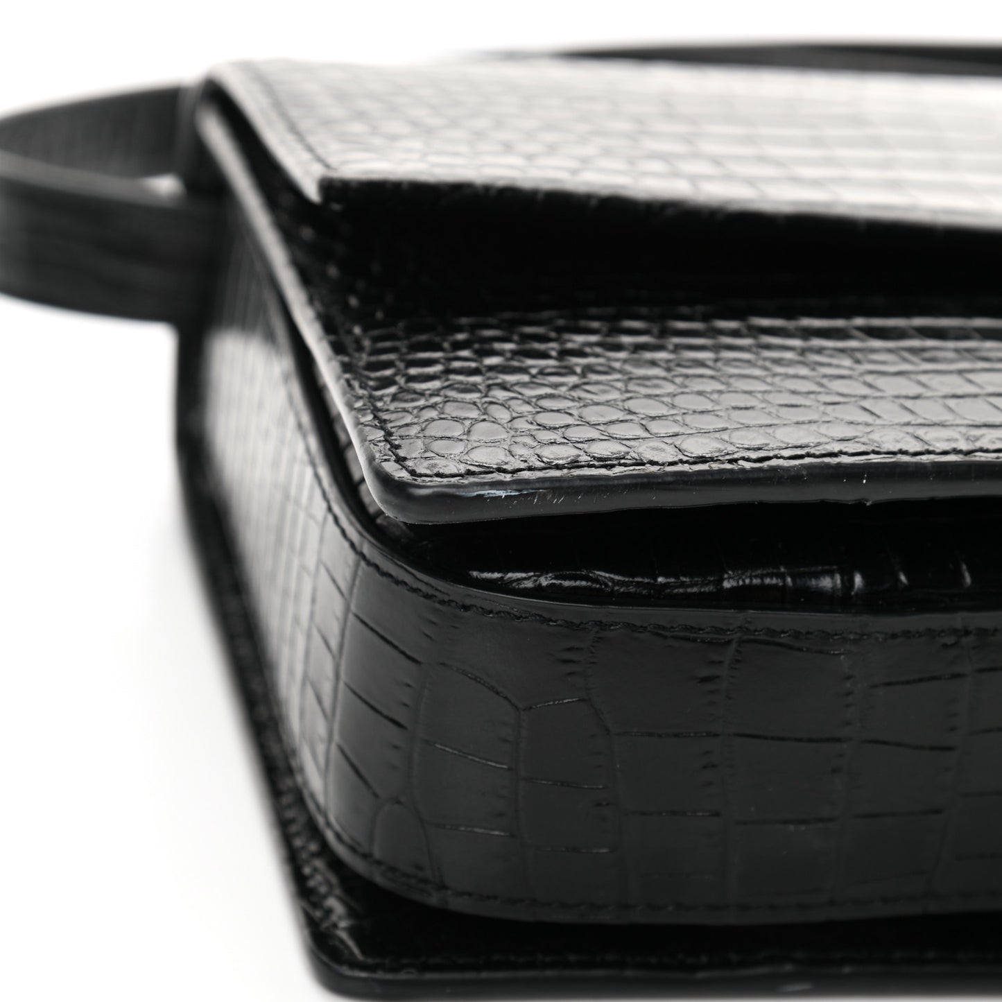 Calfskin Crocodile Embossed Medium Bellechasse Satchel Black
