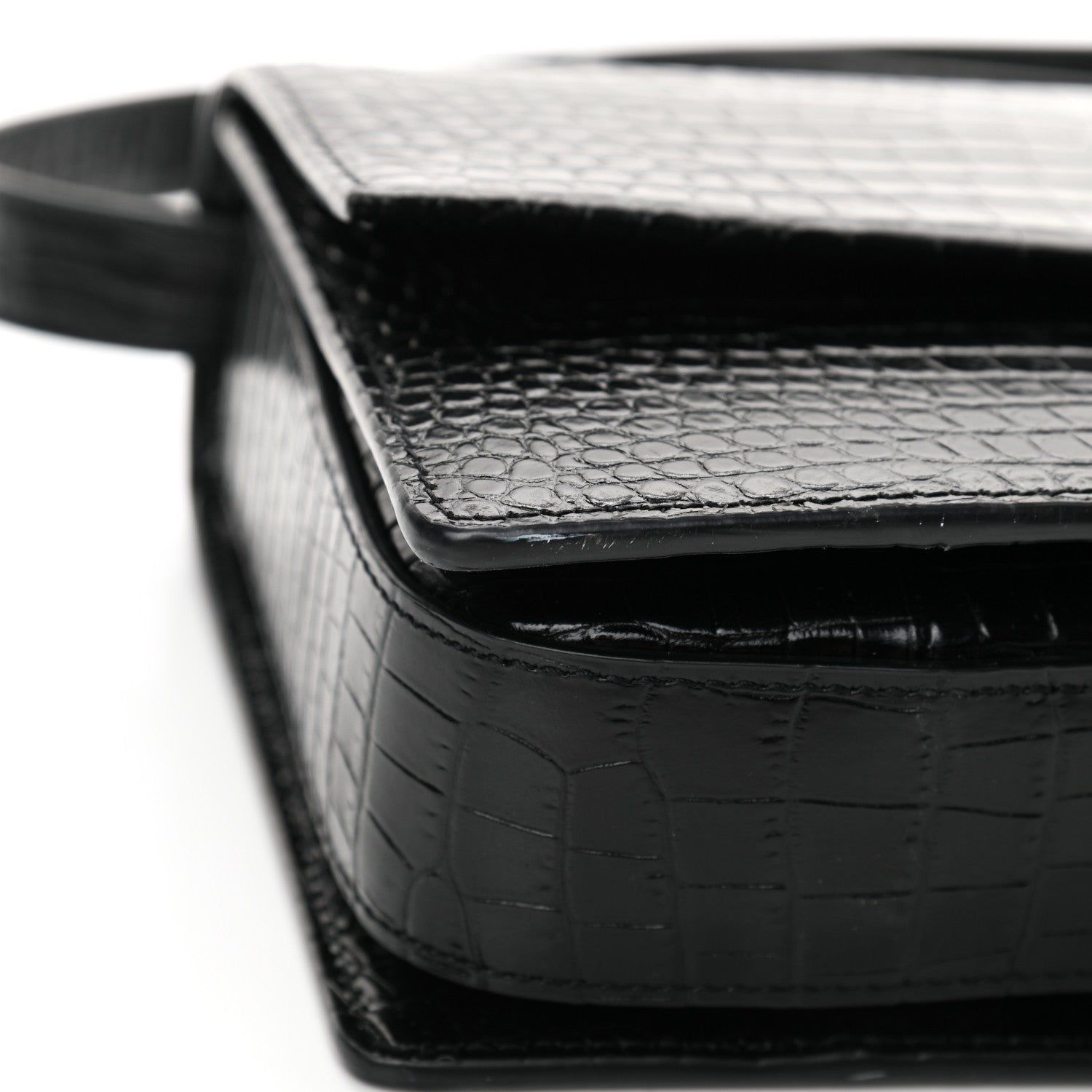 Saint Laurent Calfskin Crocodile Embossed Medium Bellechasse Satchel Black 11 of 12