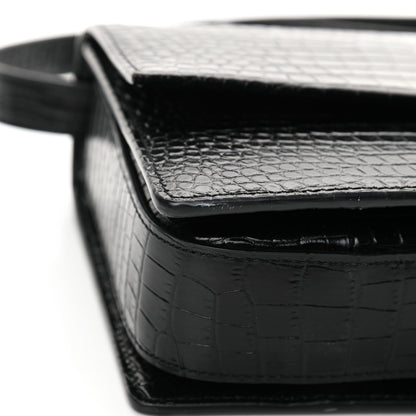 Saint Laurent Calfskin Crocodile Embossed Medium Bellechasse Satchel Black 11 of 12