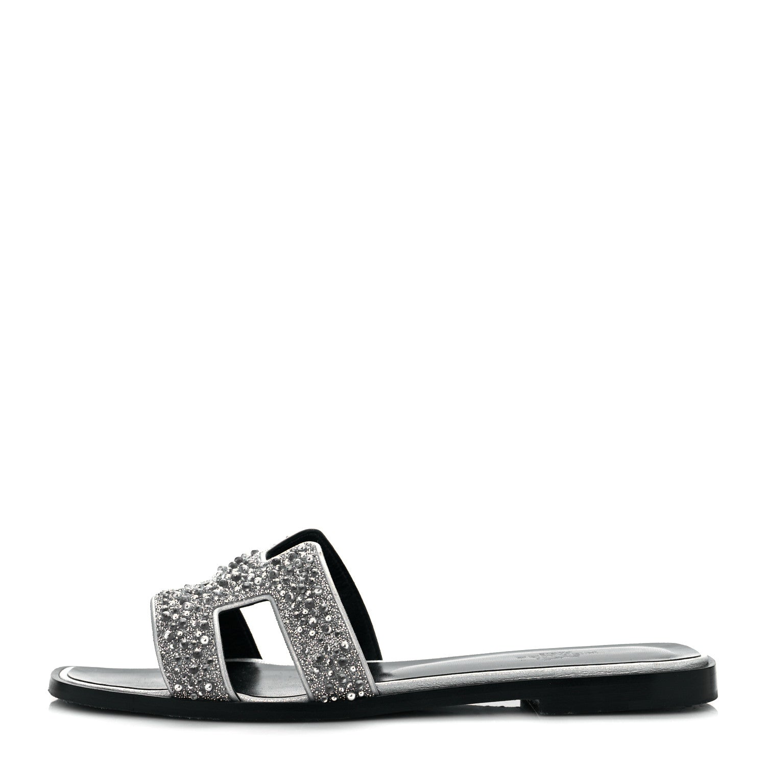 Hermes Velvet Goatskin Crystal Beads Oran Sandals 37.5 Gris Argente 1 of 8