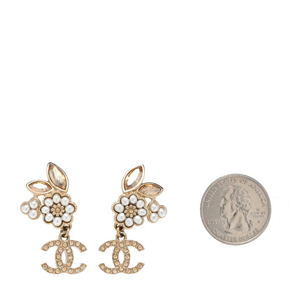 Chanel Pearl Crystal Drop CC Earrings Gold White 2 of 4