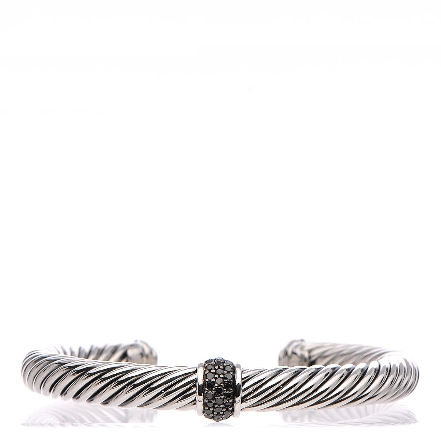 David Yurman Sterling Silver Black Diamond 7mm Cable Classics Station Bracelet 1 of 5