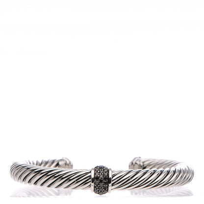 David Yurman Sterling Silver Black Diamond 7mm Cable Classics Station Bracelet 1 of 5
