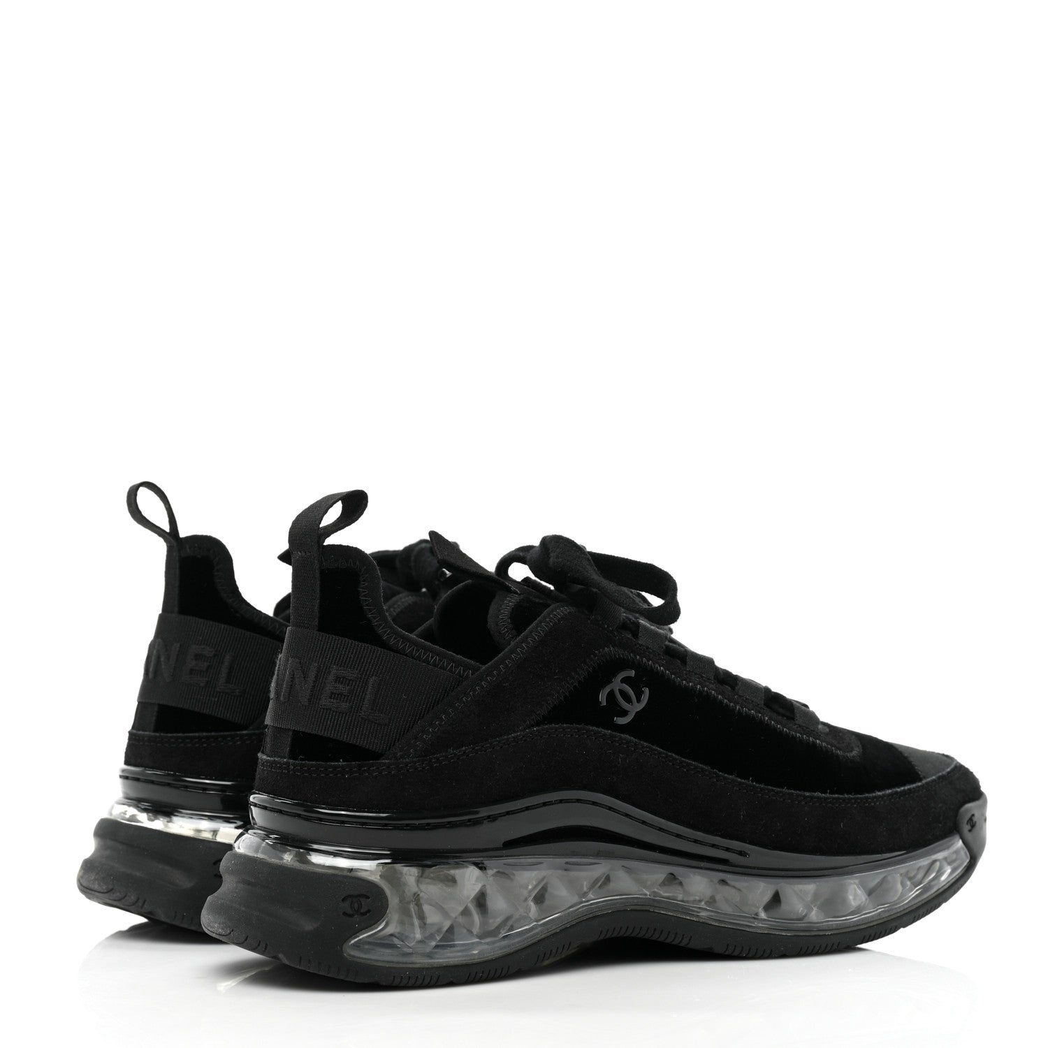 Chanel Suede Calfskin Velvet Grosgrain CC Sneakers 38.5 Black 4 of 8