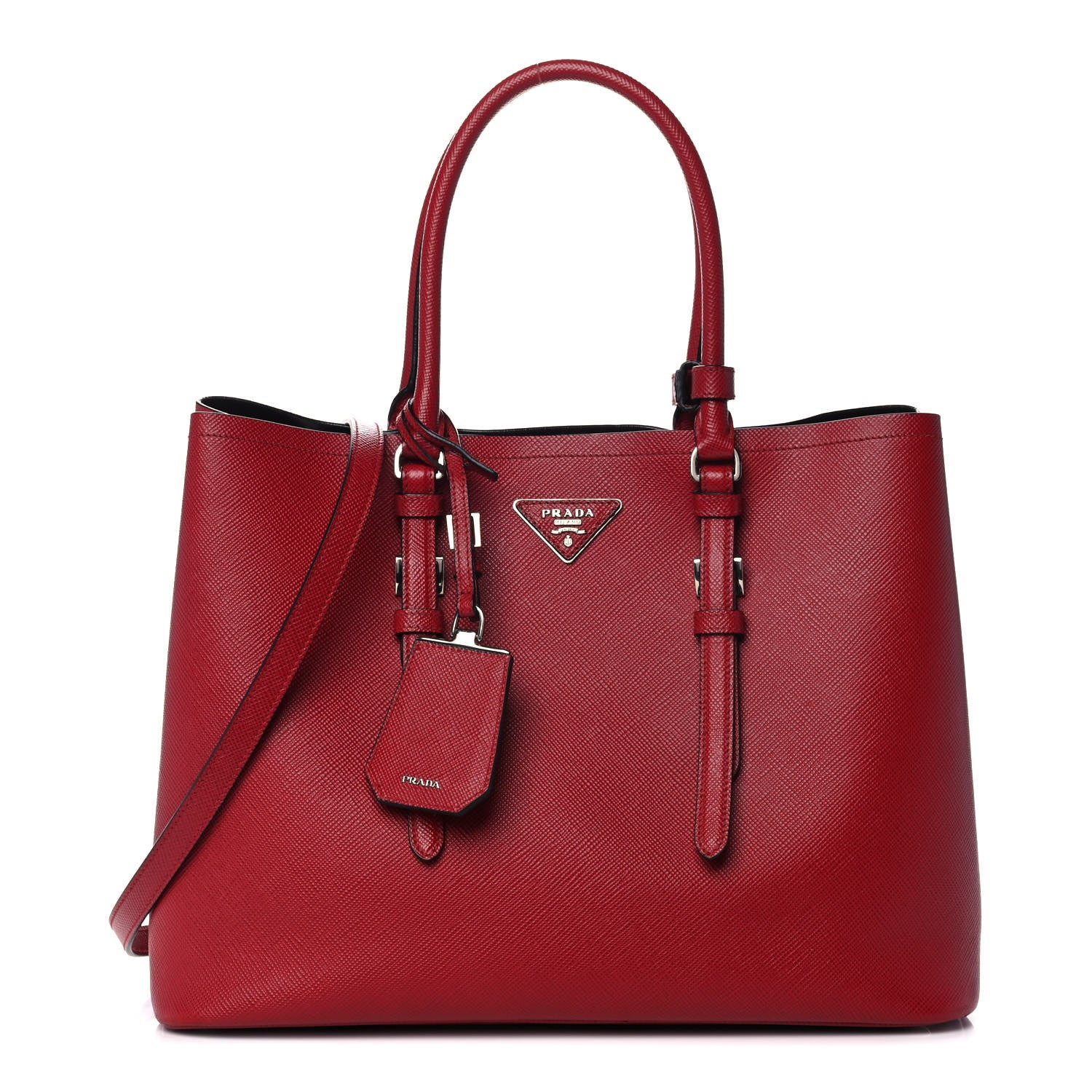 Prada Saffiano Cuir Medium Double Handle Tote Fuoco Black 1 of 11