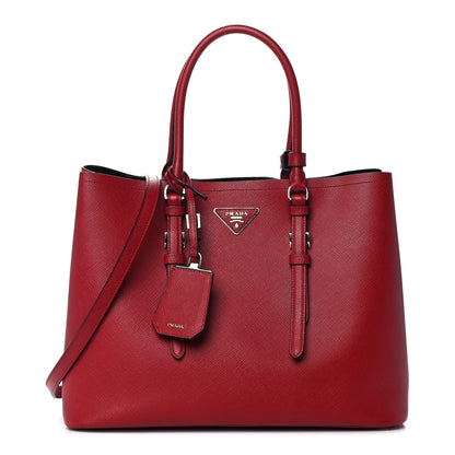 Prada Saffiano Cuir Medium Double Handle Tote Fuoco Black 1 of 11