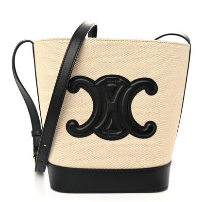 Celine Canvas Calfskin Triomphe Small Bucket Bag Vanilla Black 1 of 10