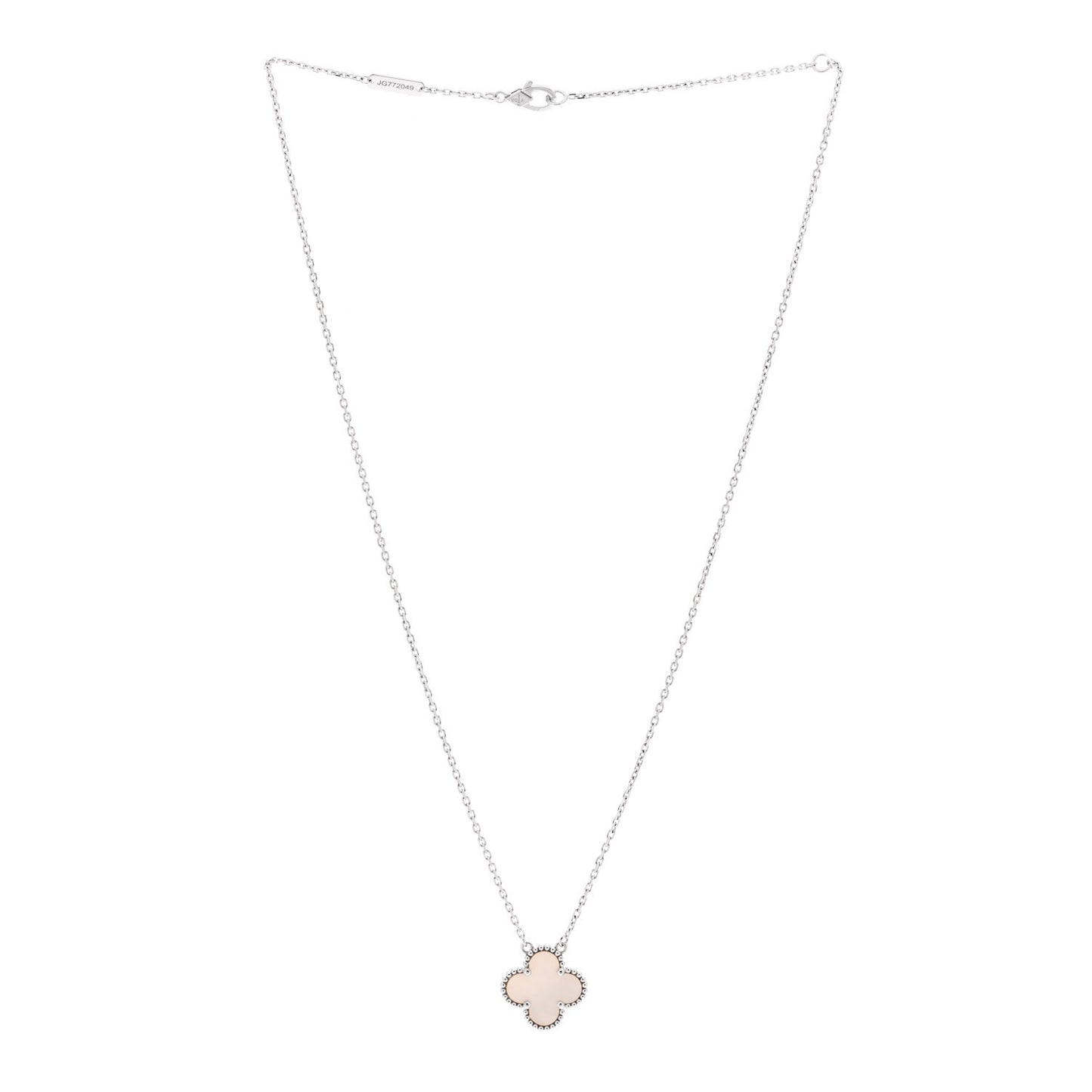 18K White Gold Mother Of Pearl Vintage Alhambra Pendant Necklace