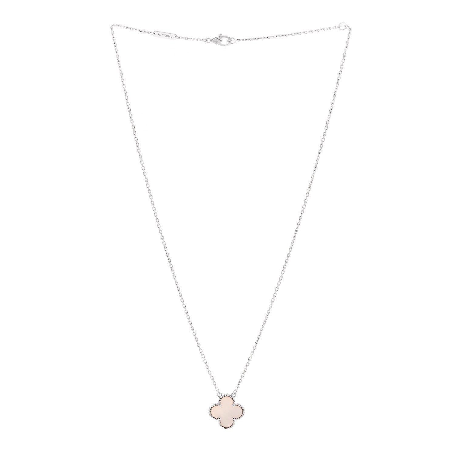 Van Cleef & Arpels 18K White Gold Mother Of Pearl Vintage Alhambra Pendant Necklace 3 of 5