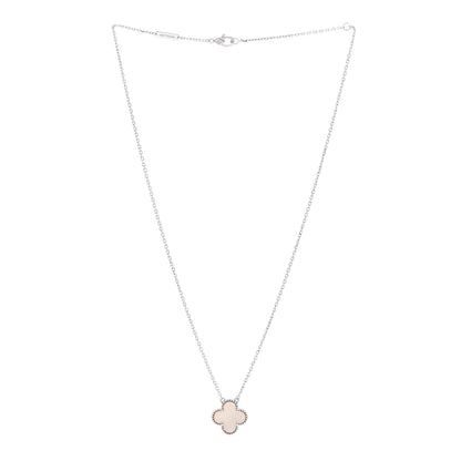 Van Cleef & Arpels 18K White Gold Mother Of Pearl Vintage Alhambra Pendant Necklace 3 of 5