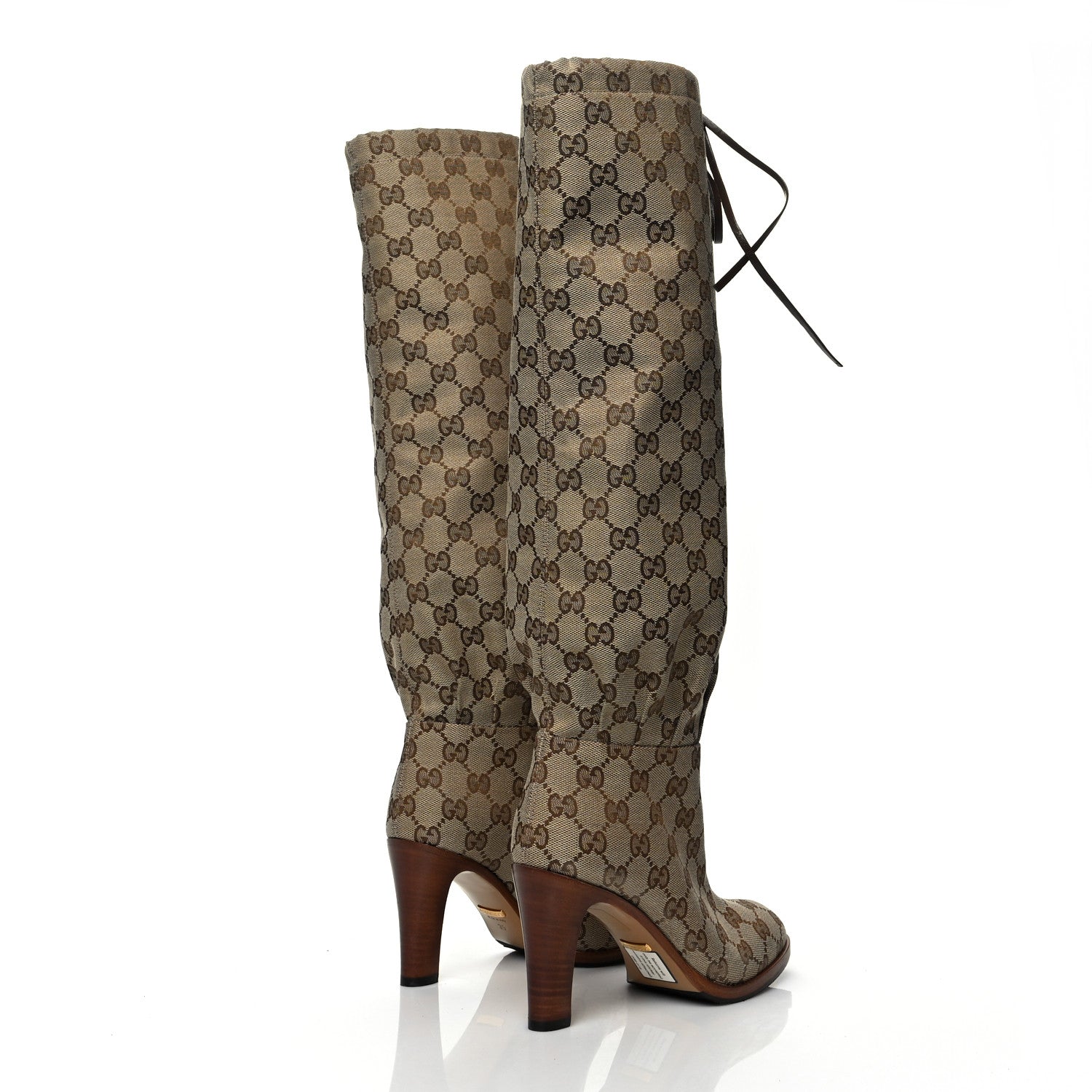 Gucci Monogram Lisa Mid Heel Boots 35 Beige Ebony 4 of 7