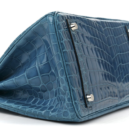 Hermes Shiny Niloticus Crocodile Birkin 30 Bleu Izmir 8 of 11