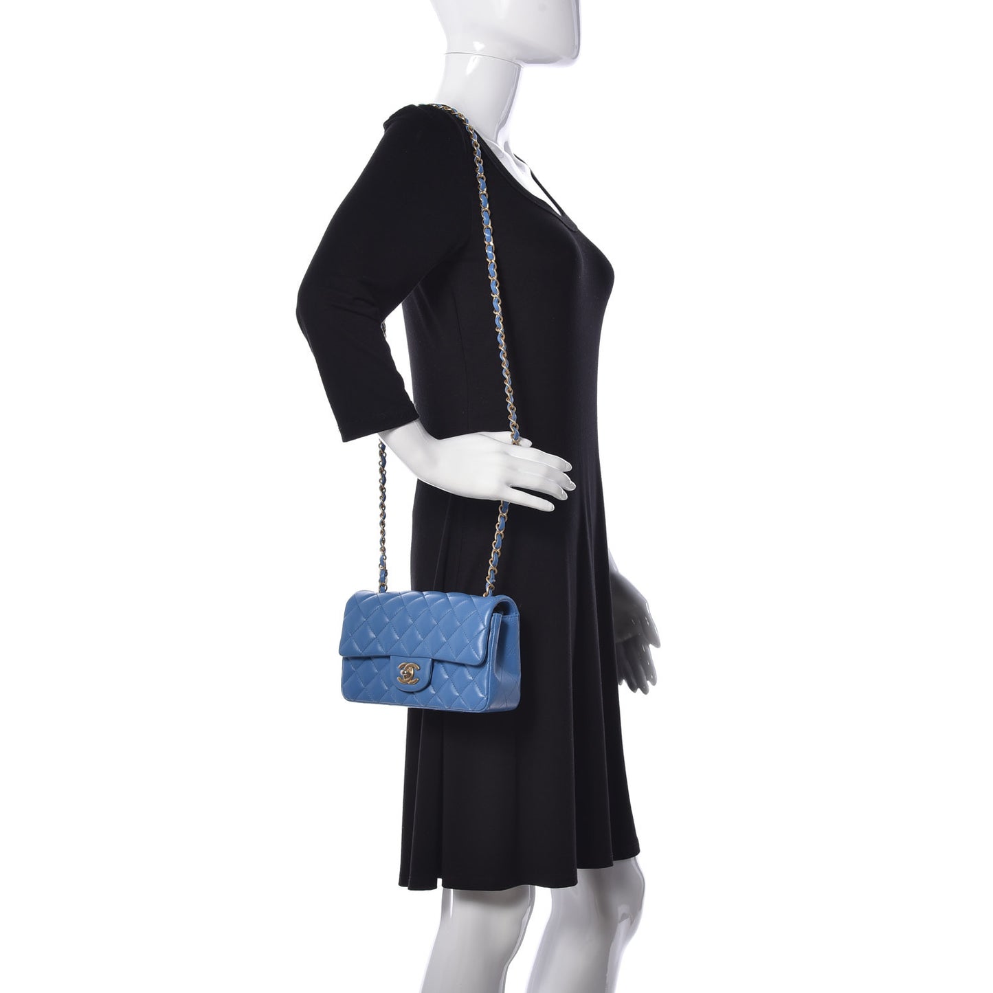 Lambskin Quilted Mini Rectangular Flap Blue