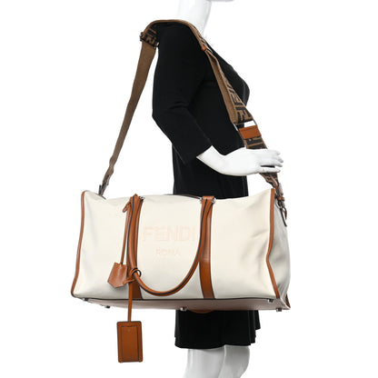 Fendi Canvas Logo Embroidered Duffle Bag Grezzo Cuoio 2 of 18