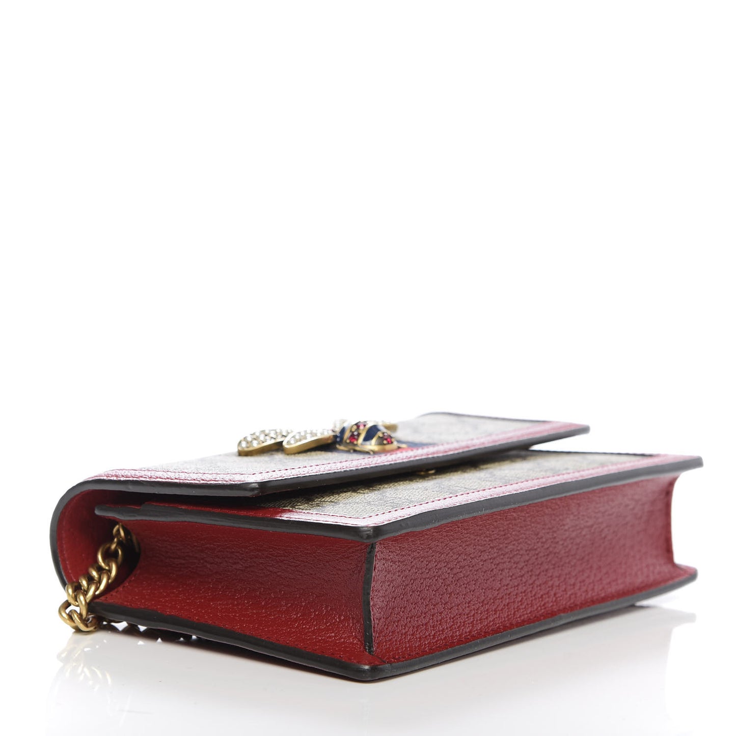 GG Supreme Monogram Web Queen Margaret Chain Wallet Red